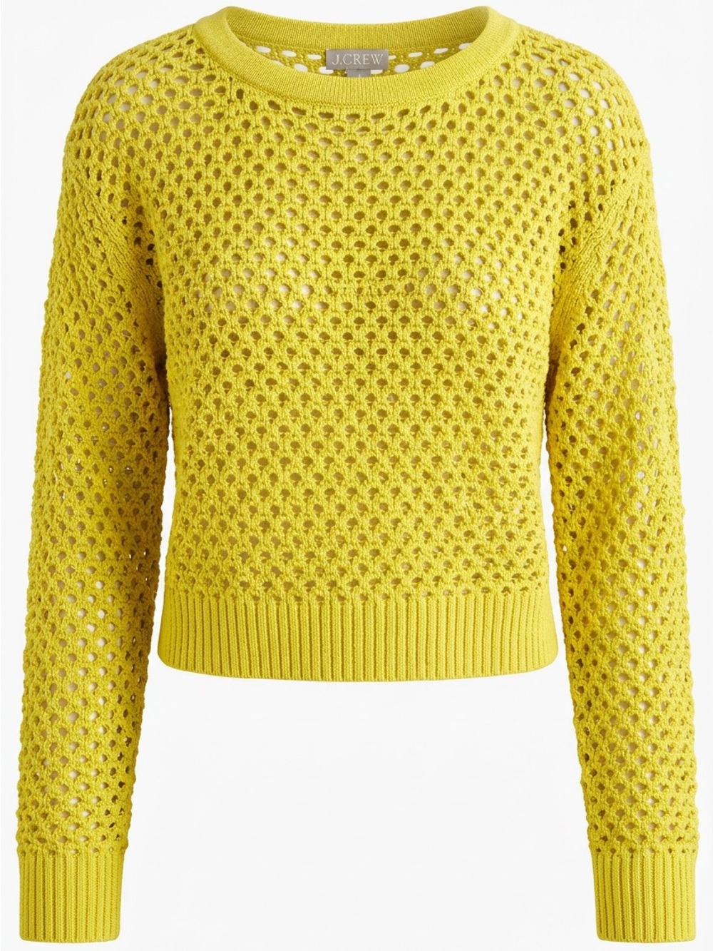 J. Crew Open-Knit Crewneck Sweater in Lemon Yellow